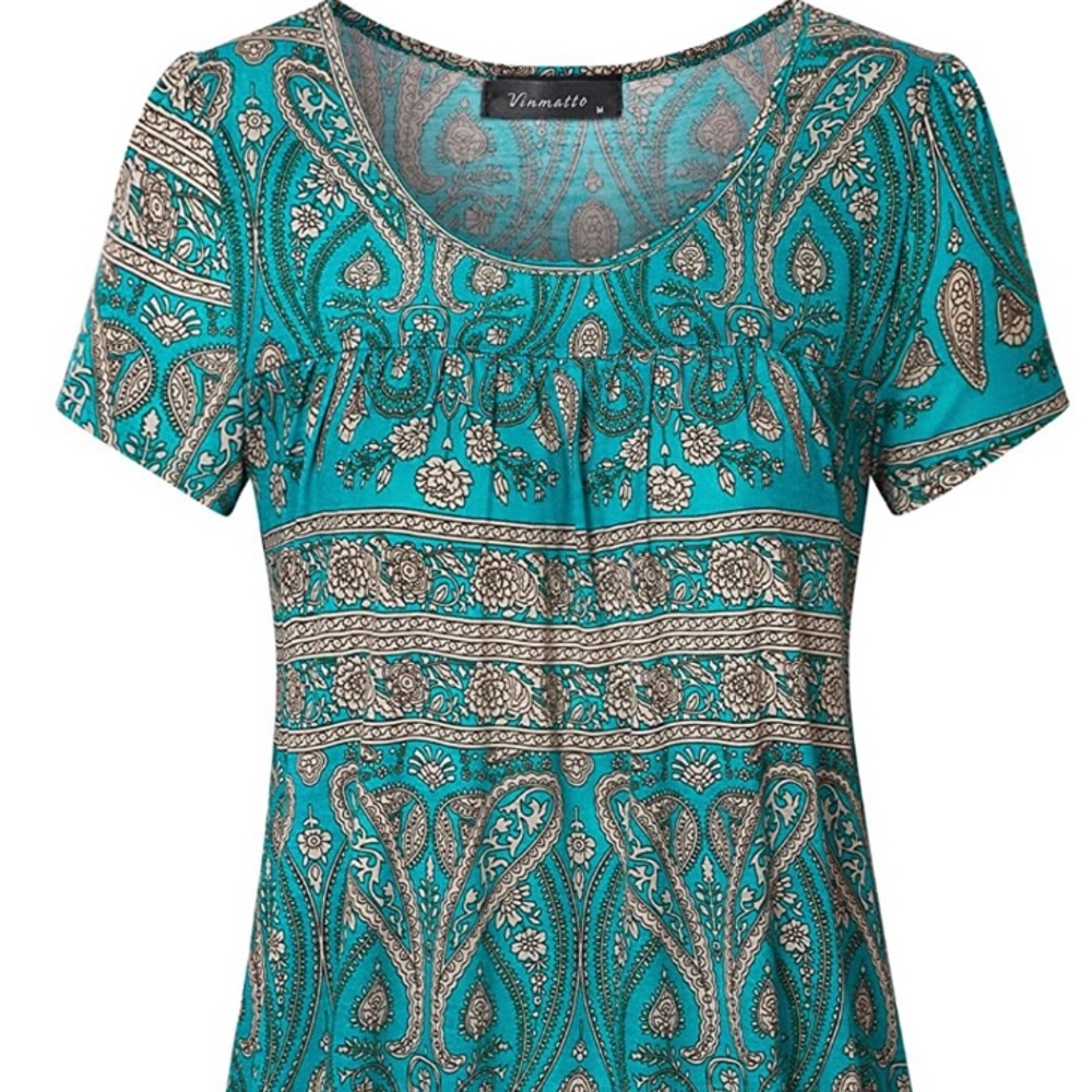 3/$30 Vinmatto Teal Paisley Scoop Neck Top/Blouse